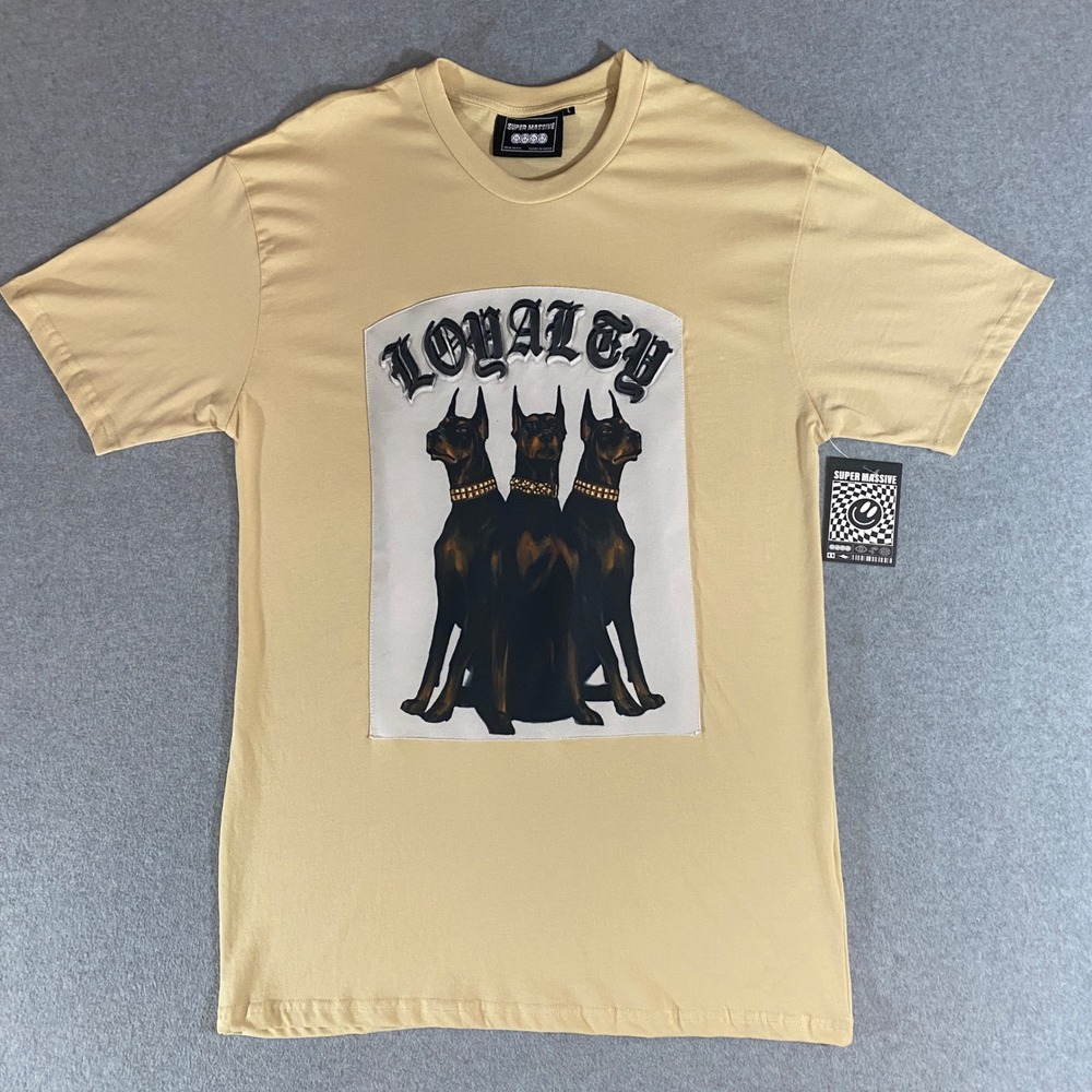Supermassive Mens Loyalty Doberman Graphic T-Shirt Cream Large NEW